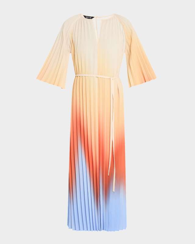 Modern Fit Pleated Ombre Crepe De Chine Maxi Dress